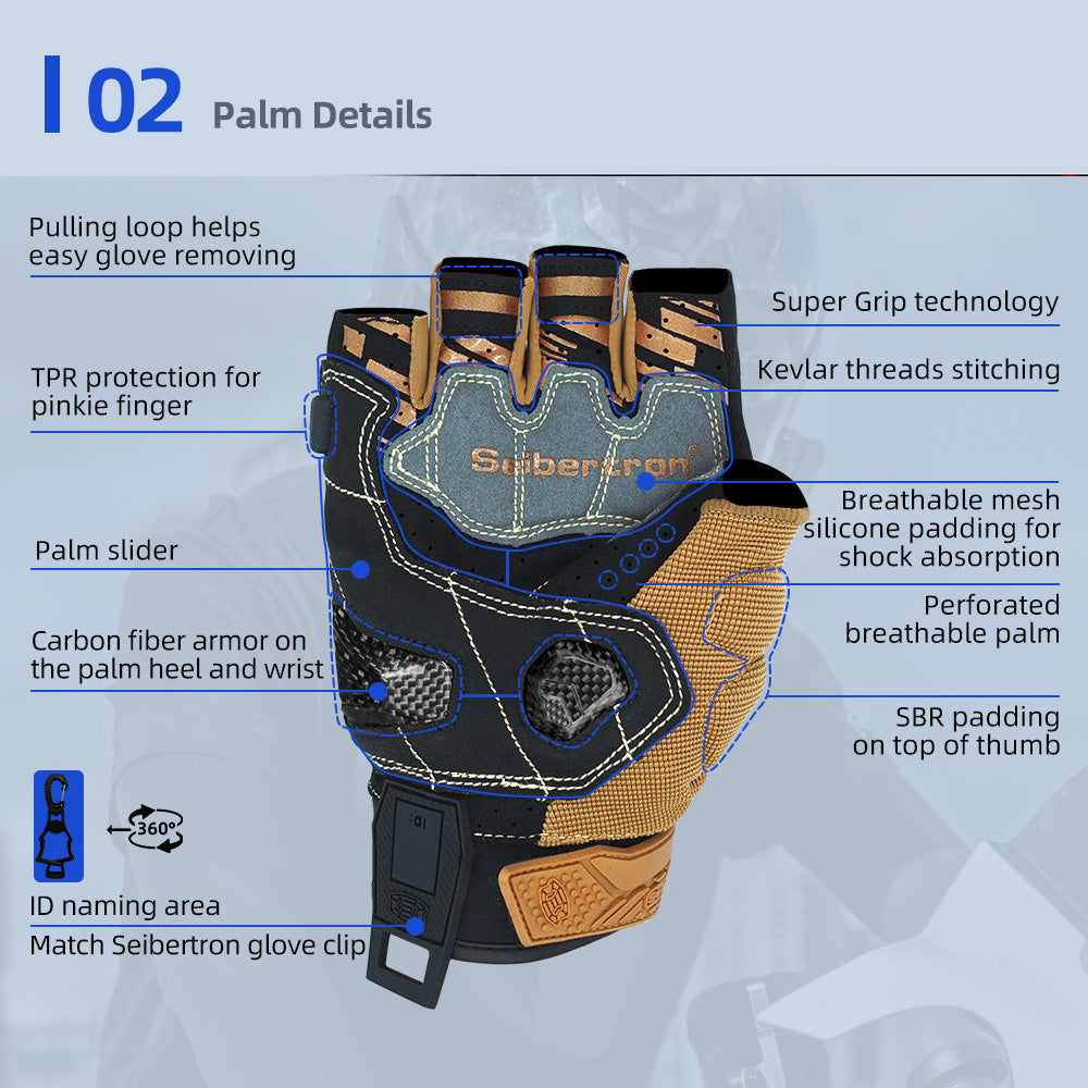 Seibertron SPS-7H Superior Protection Series Half-Finger Motorcycle Riding Gloves - supplier media 25