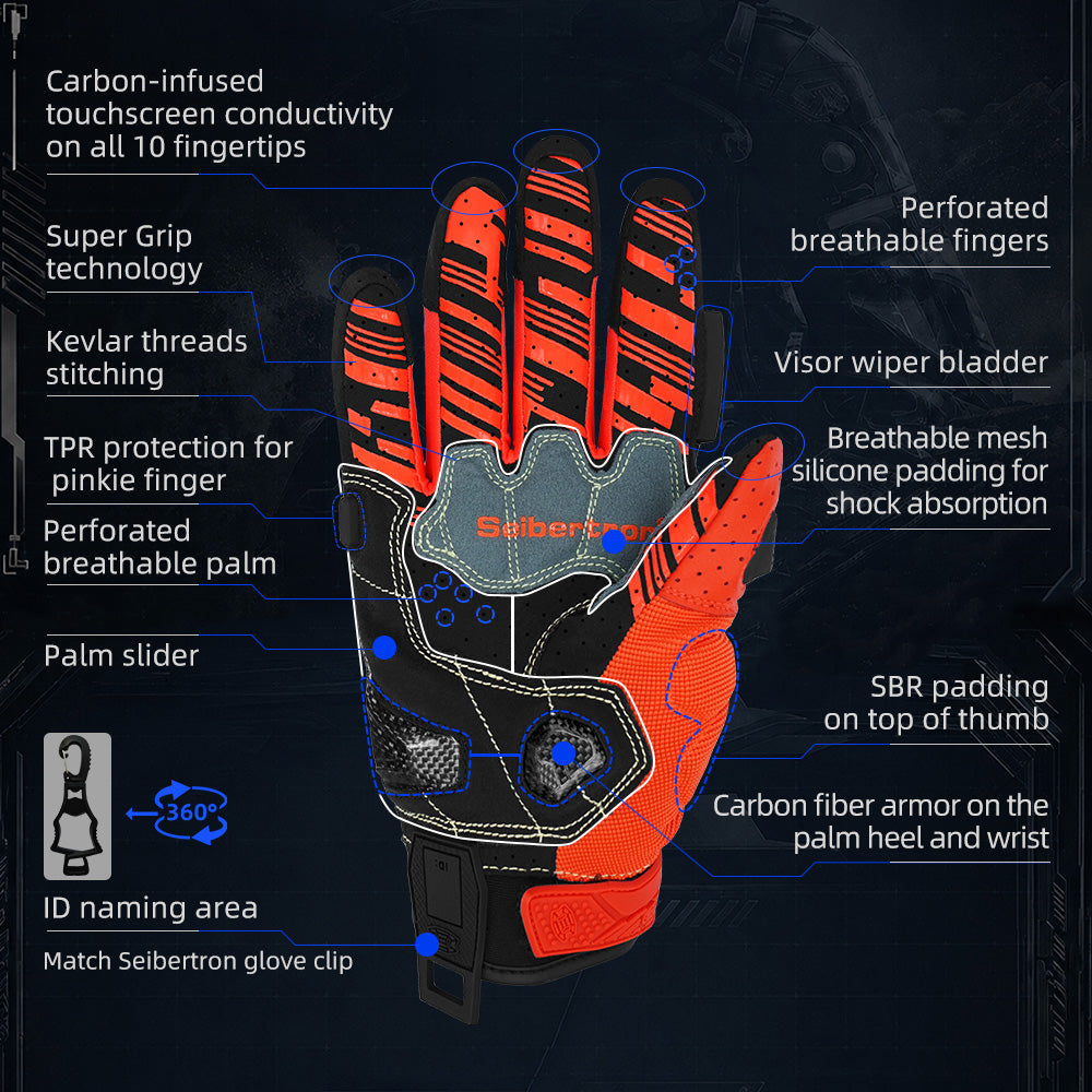 Seibertron SPS-7 Superior Protection Series Motorcycle Riding Gloves - Breathable Touchscreen Carbon Fiber Protection - supplier media 19