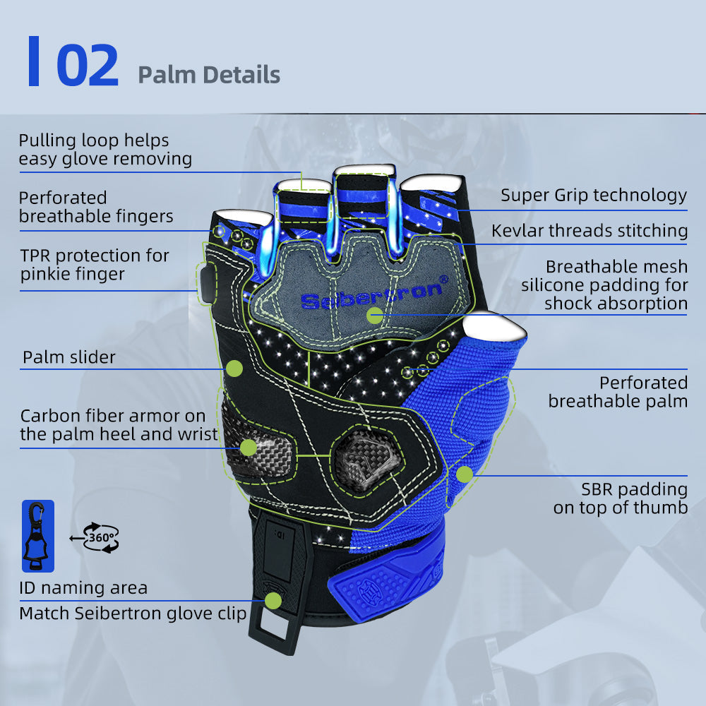 Seibertron SPS-7H Superior Protection Series Half-Finger Motorcycle Riding Gloves - supplier media 45