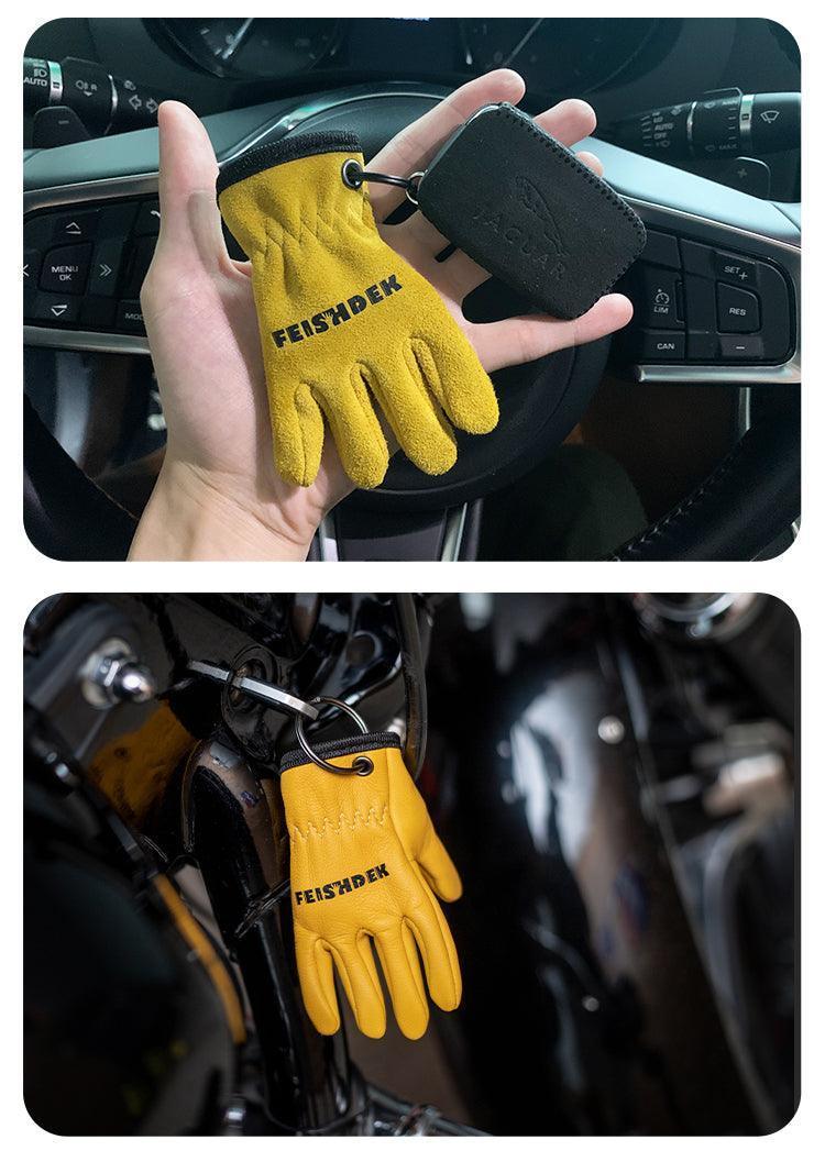 FEISHDEK™ Vintage Handcrafted Leather Motorcycle Glove Keychain