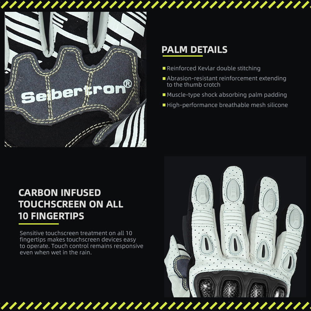 Seibertron SPS-7W Waterproof Leather Carbon Fiber Touchscreen Motorcycle Riding Gloves - supplier media 6