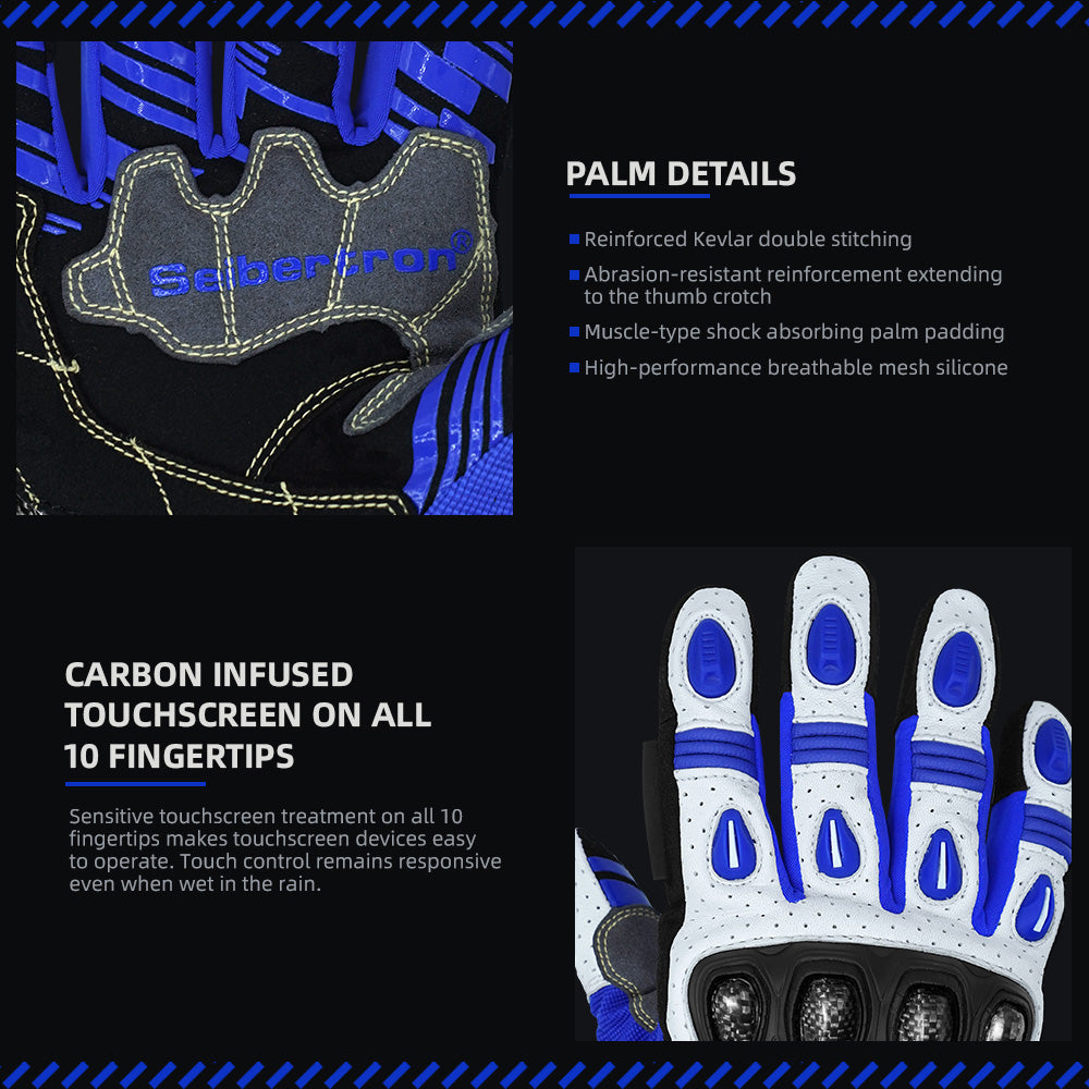 Seibertron SPS-7W Waterproof Leather Carbon Fiber Touchscreen Motorcycle Riding Gloves - supplier media 26