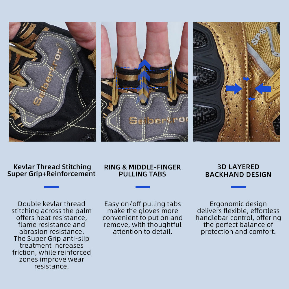 Seibertron SPS-7H Superior Protection Series Half-Finger Motorcycle Riding Gloves - supplier media 26