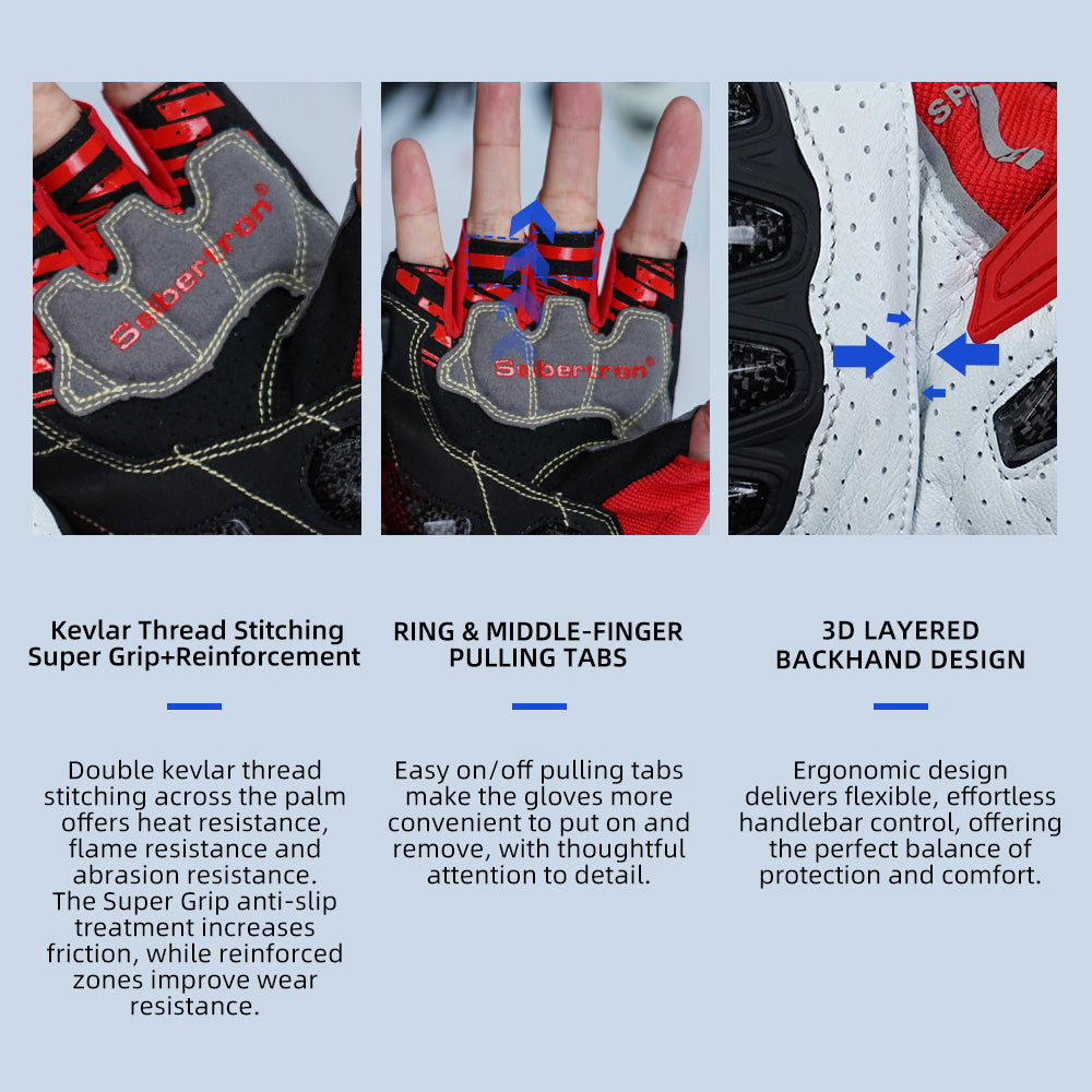 Seibertron SPS-7H Superior Protection Series Half-Finger Motorcycle Riding Gloves - supplier media 16