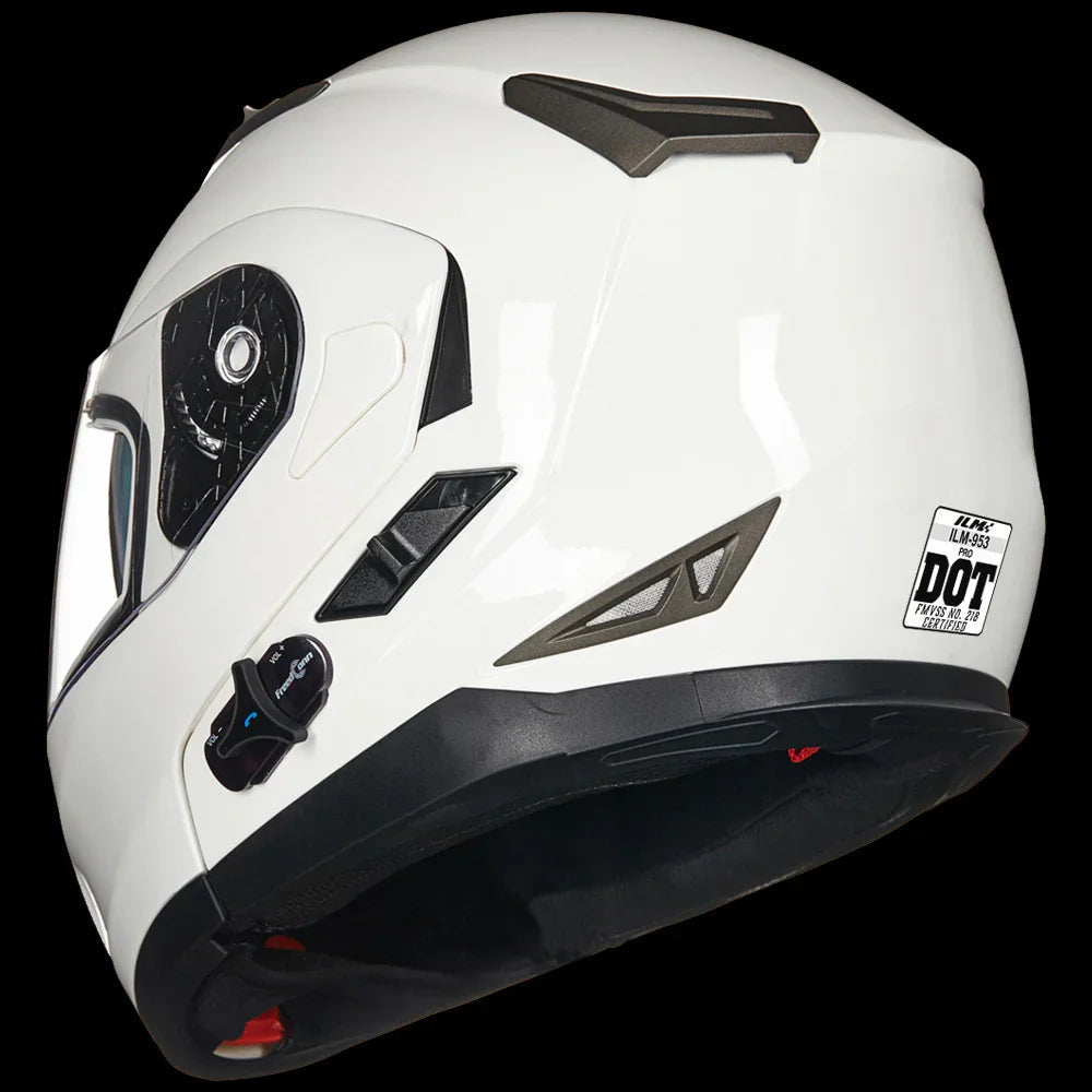 ILM Bluetooth Integrated Modular Flip up Full Face Motorcycle Helmet Model 953PRO Pro Matte Black / Medium