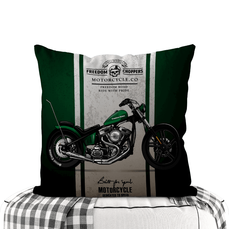 Motorcycle-Themed Double-Sided Square Pillow