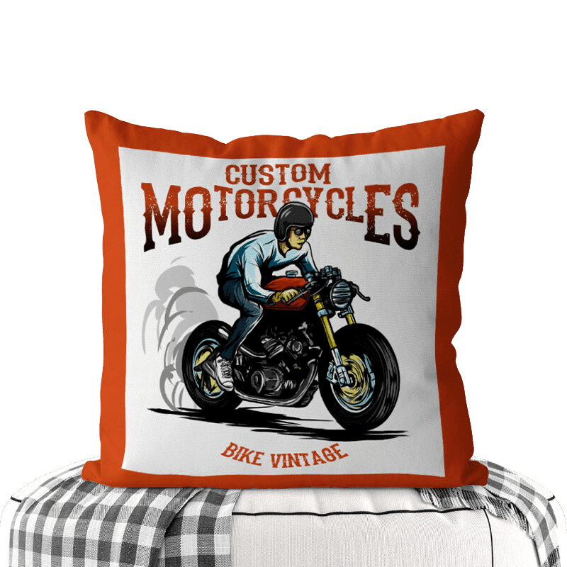 Motorcycle-Themed Double-Sided Square Pillow