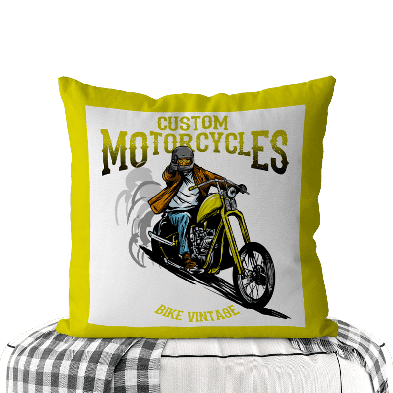 Motorcycle-Themed Double-Sided Square Pillow