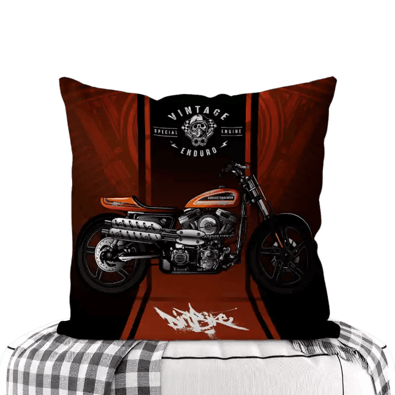 Motorcycle-Themed Double-Sided Square Pillow