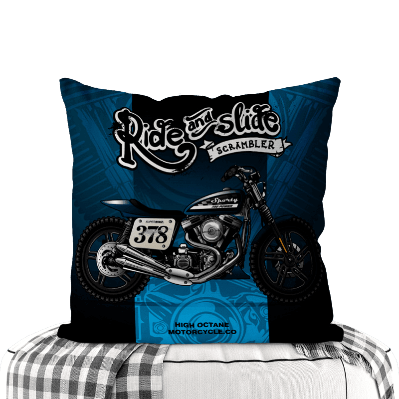 Motorcycle-Themed Double-Sided Square Pillow