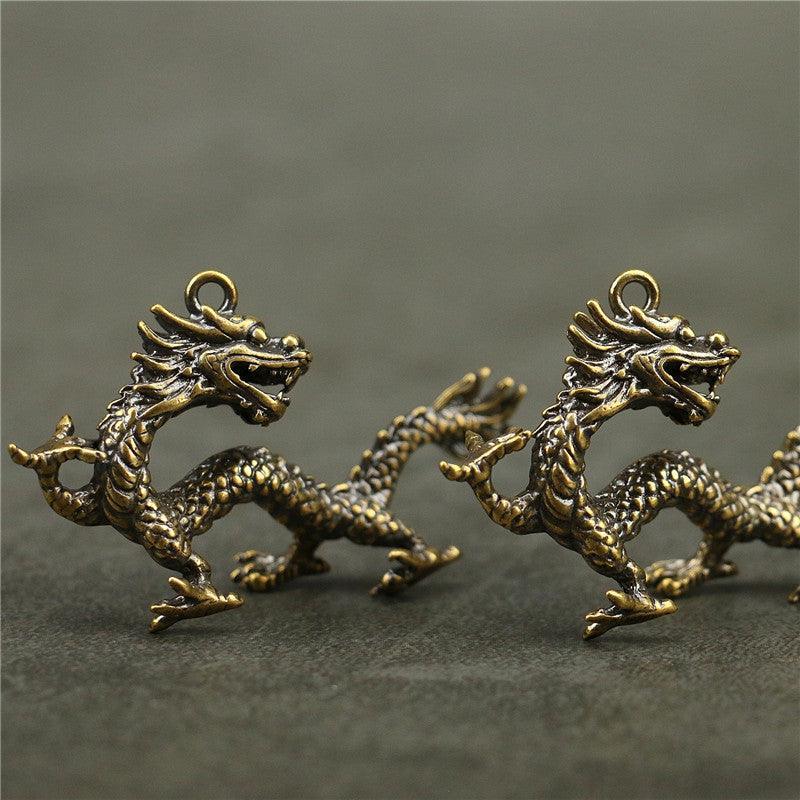 Solid Brass Oriental Flying Dragon Keychain