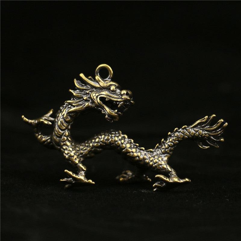 Solid Brass Oriental Flying Dragon Keychain