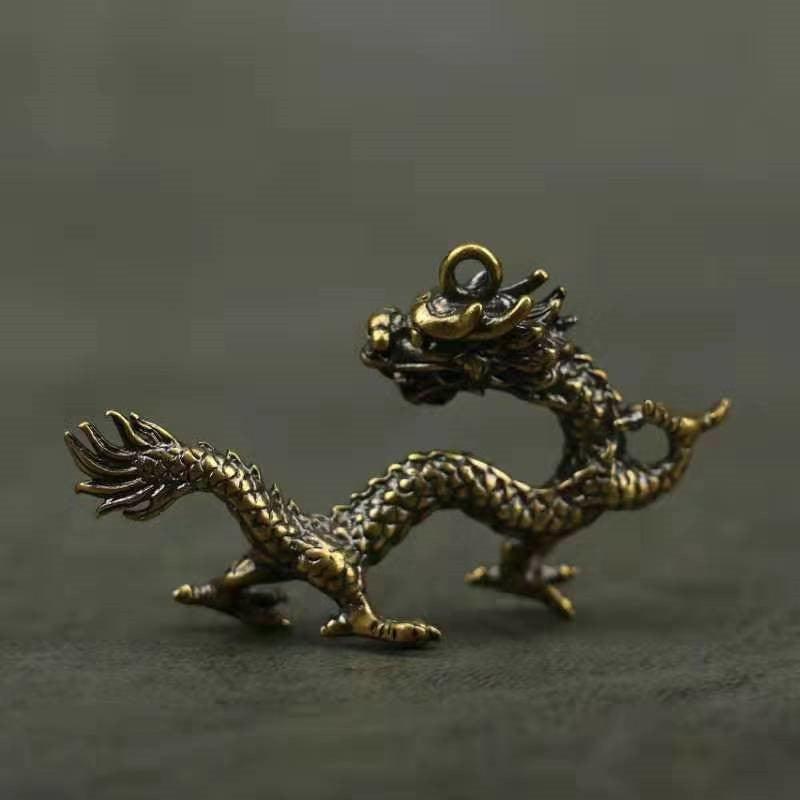 Solid Brass Oriental Flying Dragon Keychain