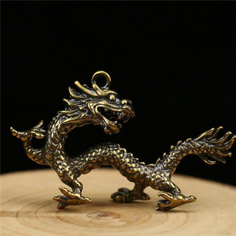 Solid Brass Oriental Flying Dragon Keychain
