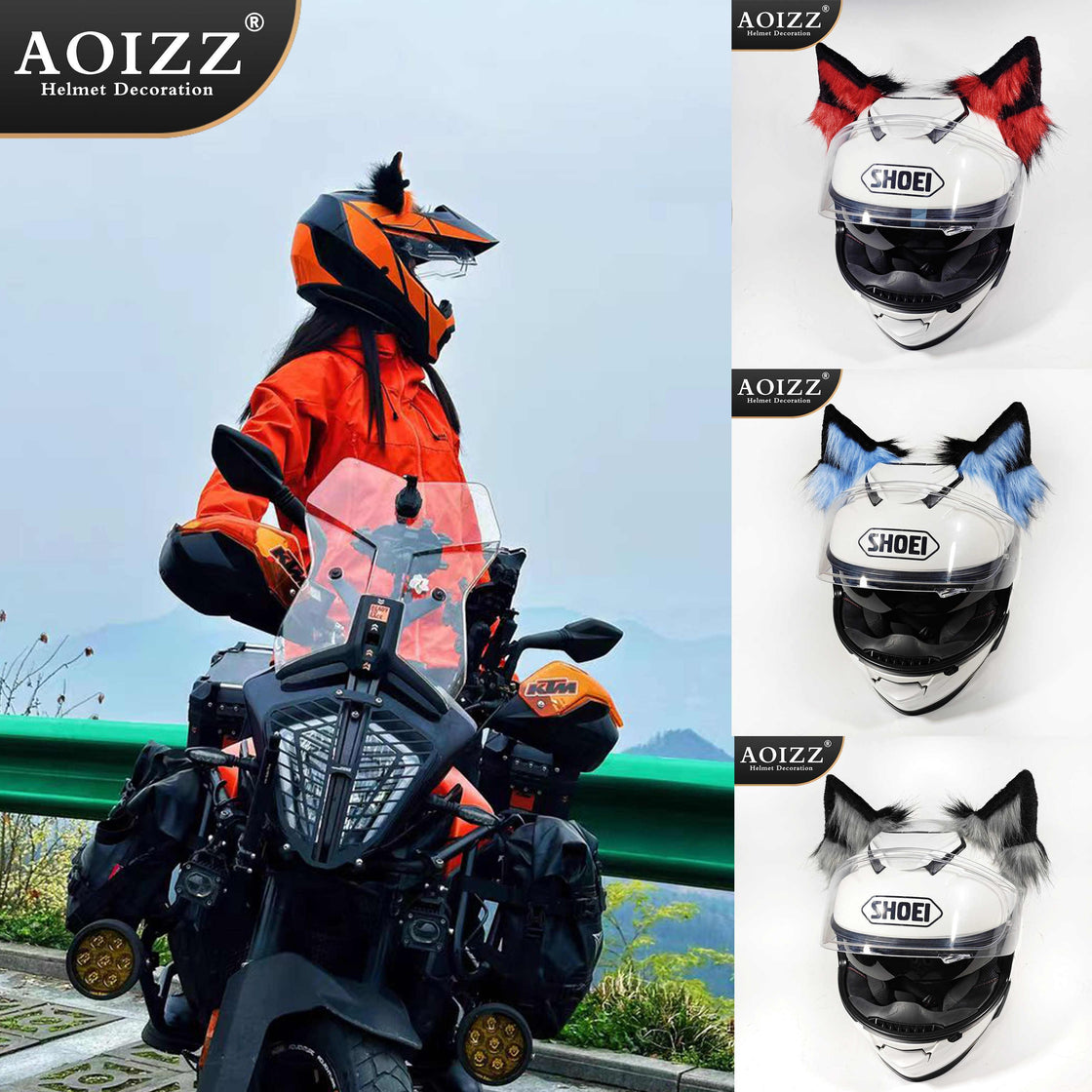 custom wolf motorcycle helmet AOIZZ™ Handmade Snow Wolf Ear Helmet Decoration – Bean's Moto Booth