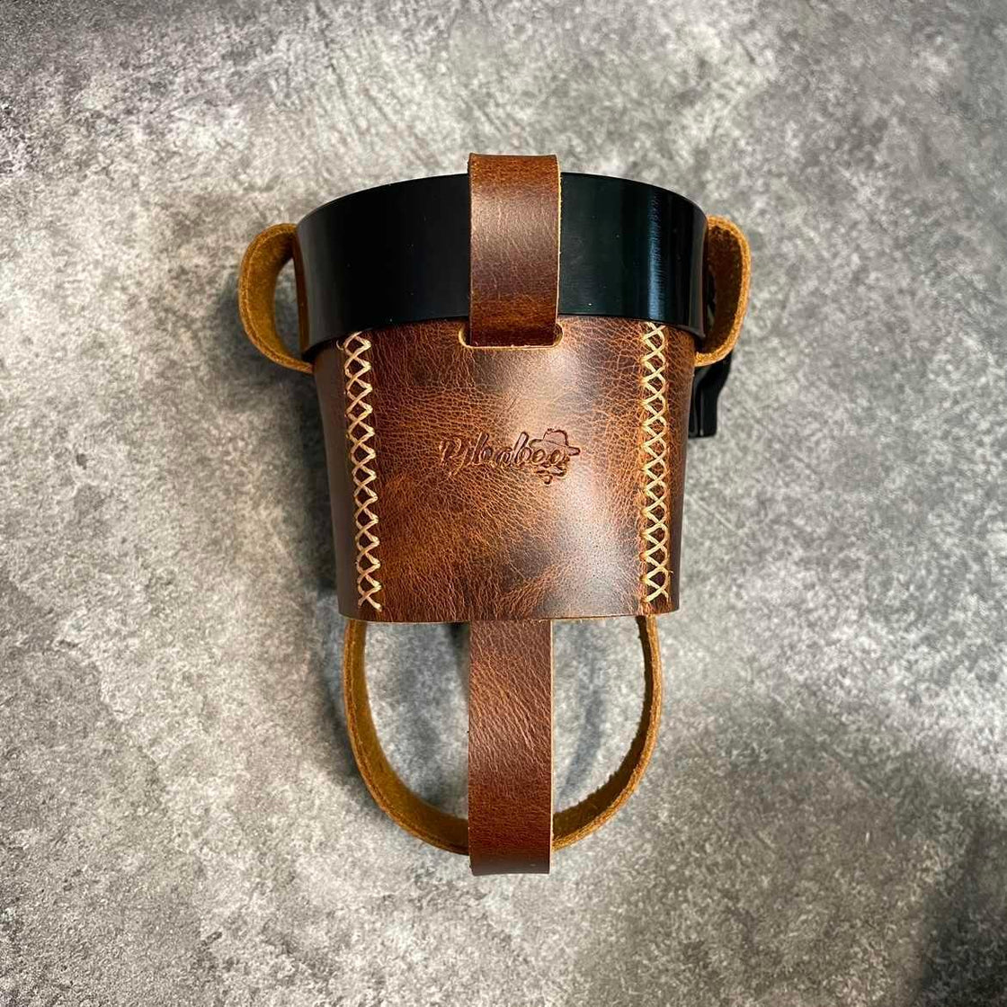 Handmade Leather Motorcycle Water Bottle Holder