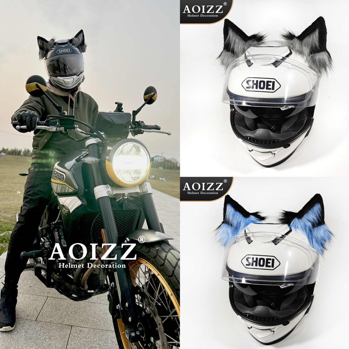 AOIZZ™ Handmade Snow Wolf Ear Helmet Decoration – Bean's Moto Booth AOIZZ™ Handmade Snow Wolf Ear Helmet Decoration – Bean's Moto Booth