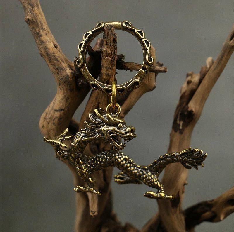 Solid Brass Oriental Flying Dragon Keychain