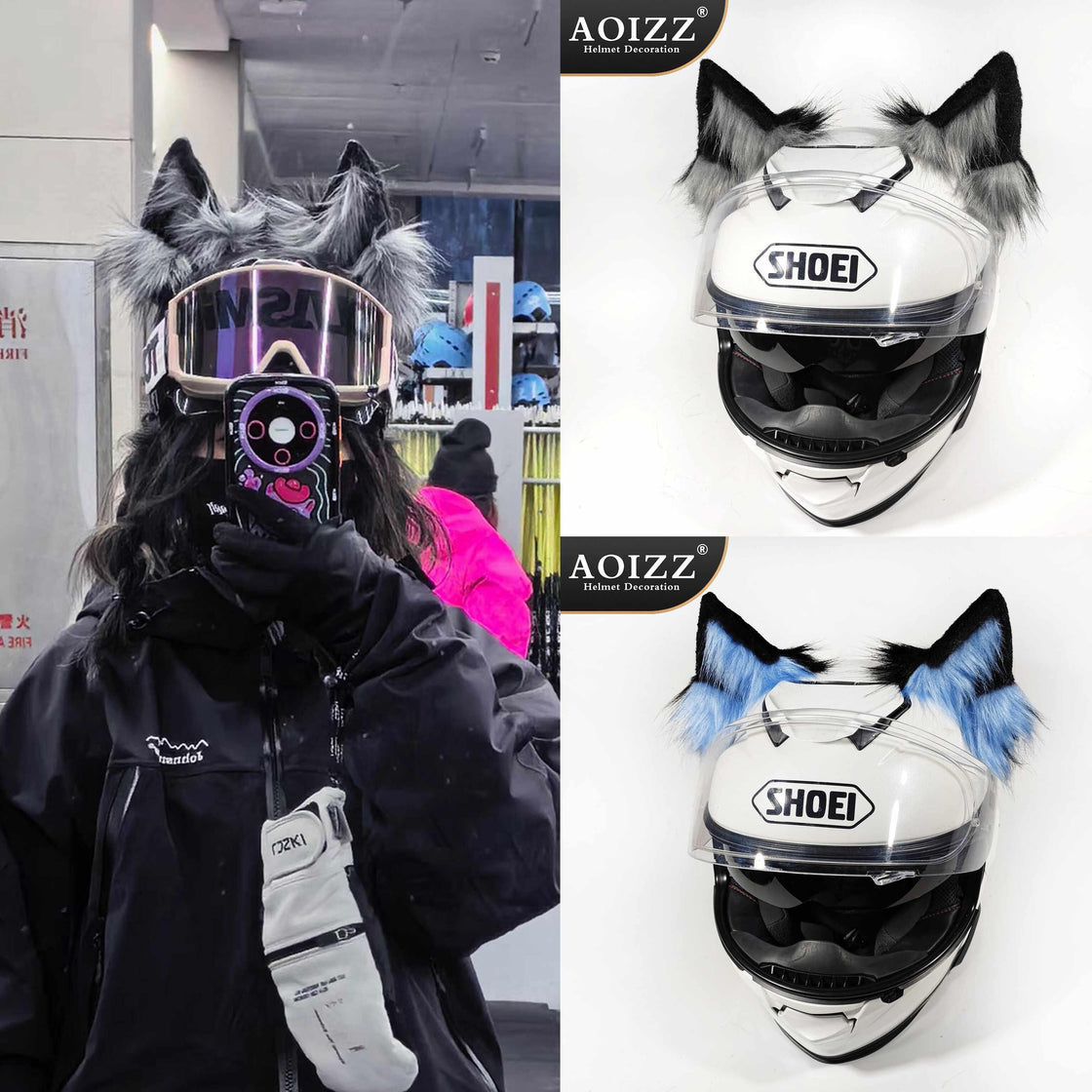AOIZZ Handmade Snow Wolf Ear Helmet Decoration A AOIZZ Handmade Snow Wolf Ear Helmet Decoration A