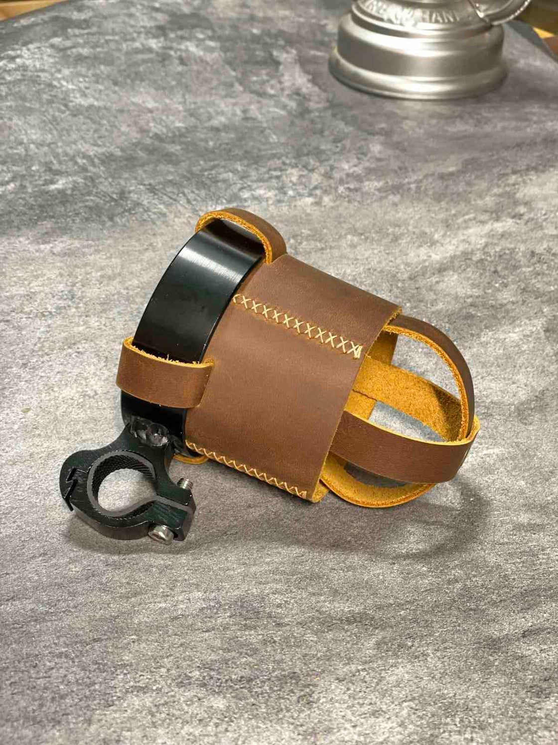 Handmade Leather Motorcycle Water Bottle Holder