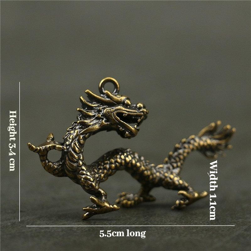 Solid Brass Oriental Flying Dragon Keychain