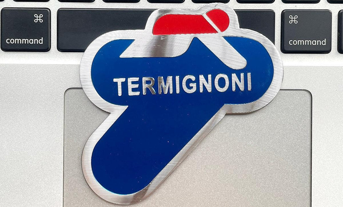 2-Pack TERMIGNONI Style Motorcycle Exhaust Stickers – Heat Resistant Aluminium Look Decals