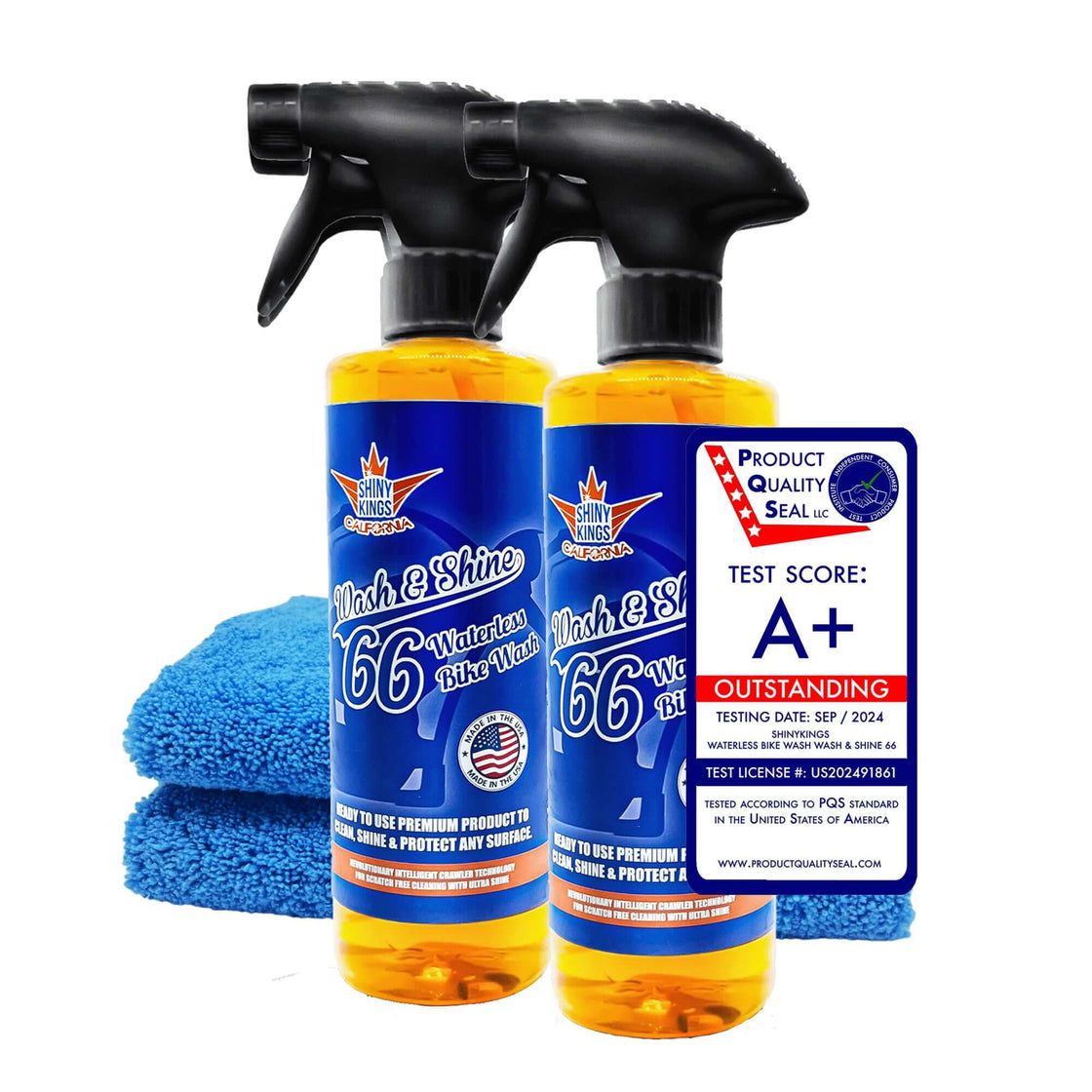 Wash&Shine 66 Waterless Motorcycle Cleaner Kit – 2x16 fl. oz + 2xTowels