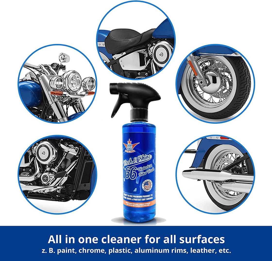 Wash&Shine 66 Waterless Motorcycle Cleaner Kit – 2x16 fl. oz + 2xTowels