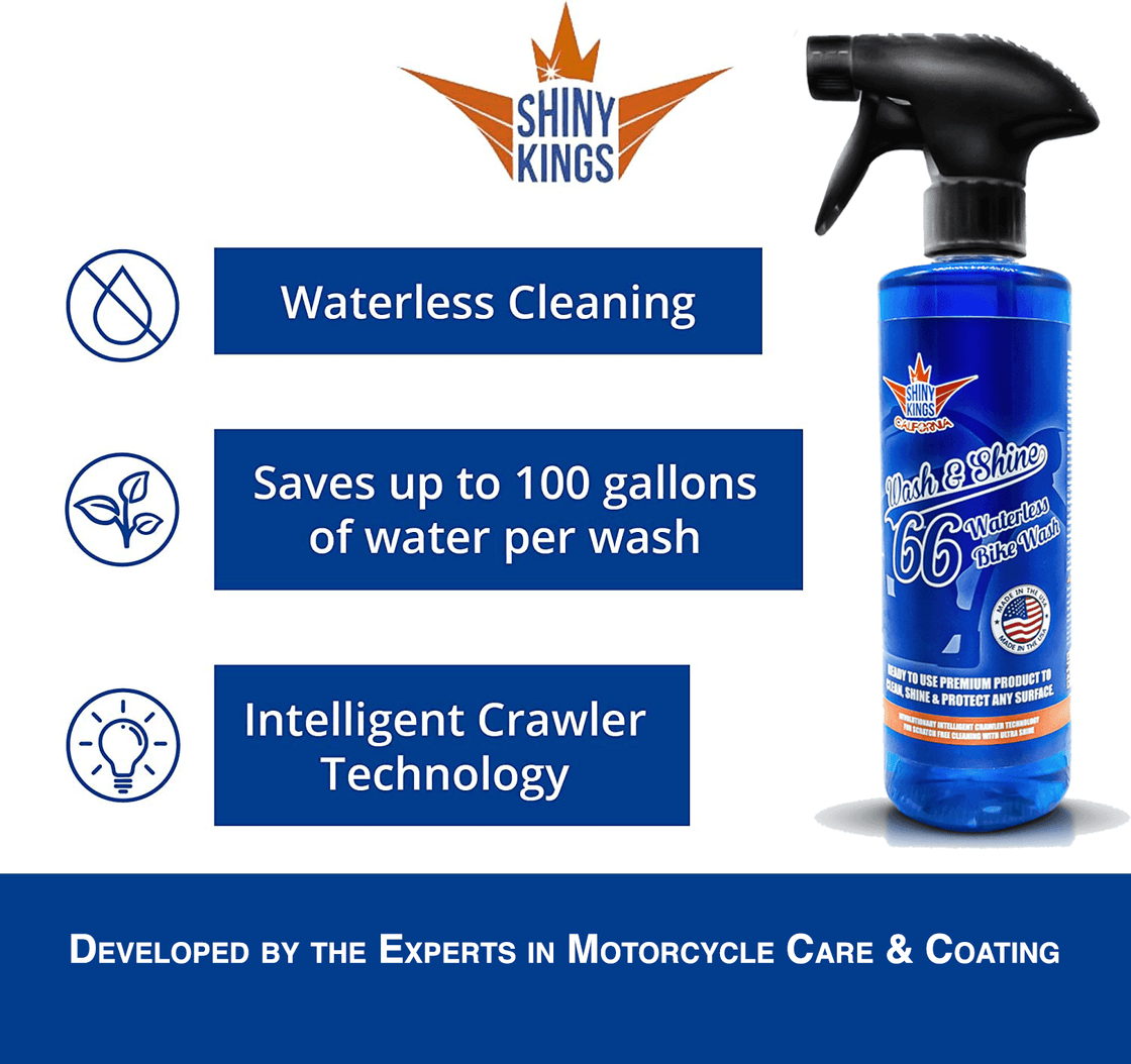 Wash&Shine 66 Waterless Motorcycle Cleaner Kit – 2x16 fl. oz + 2xTowels
