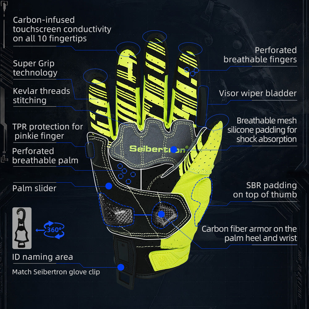 Seibertron SPS-7 Superior Protection Series Motorcycle Riding Gloves - Breathable Touchscreen Carbon Fiber Protection - supplier media 54