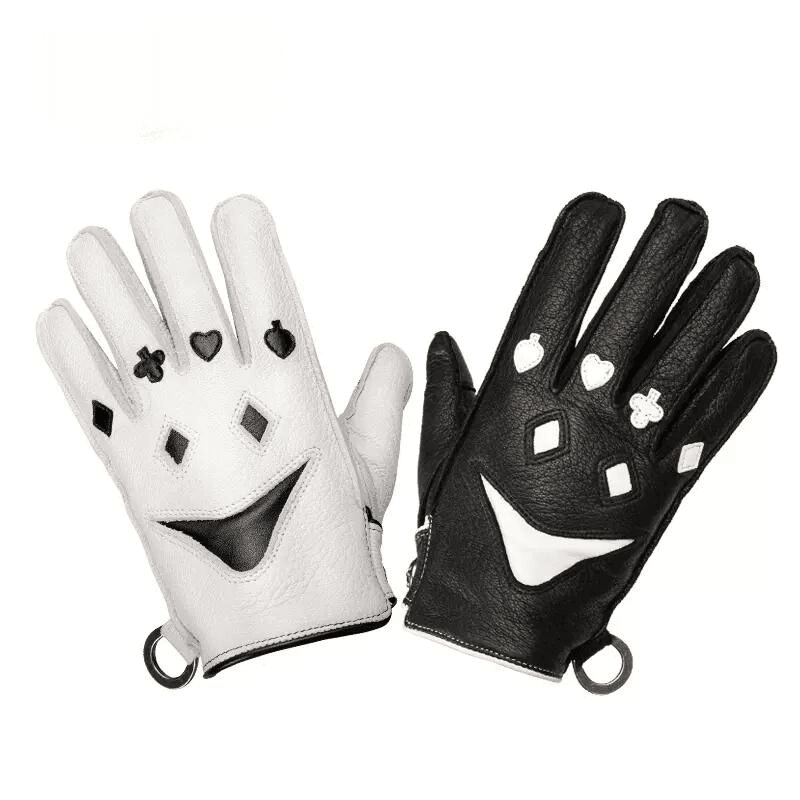 BAUVIRT™ Clown Face/Smiley Face Deers Leather Vintage Motorcycle Gloves - Bean's Moto Booth