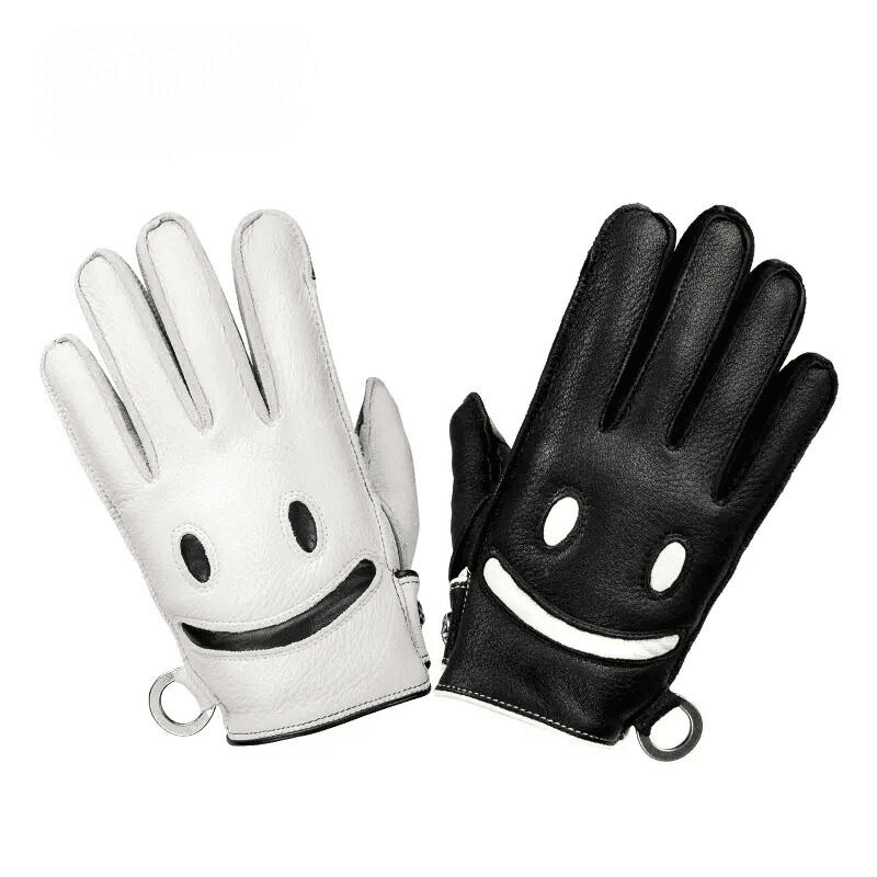 BAUVIRT™ Clown Face/Smiley Face Deers Leather Vintage Motorcycle Gloves - Bean's Moto Booth