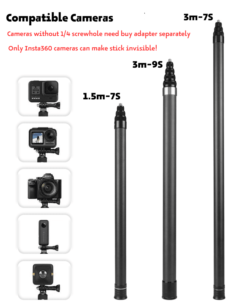 Insta360 camera Invisible selfie stick 1.5m/3m - Bean's Moto Booth