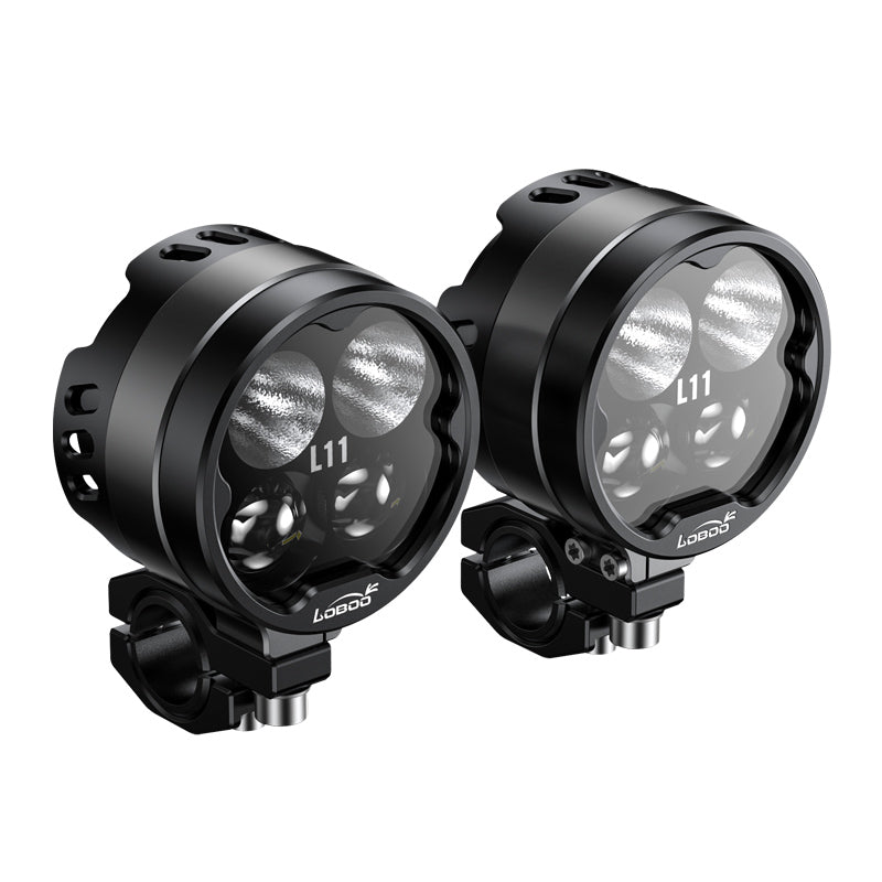 LOBOO L11 Motorcycle Auxiliary Lights – 15000LM High/Low Beam with 3 Warning Modes, IP68 Waterproof, Intelligent Temp Control (Pair)