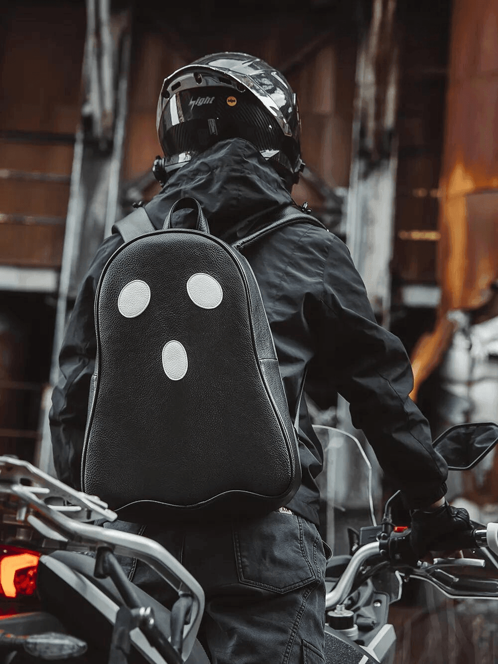 black leather motorcycle backpack Moon Darkside™ Ghost Motorcycle Backpack/Helmet Bag