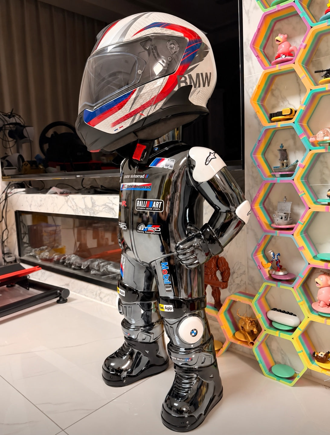 Black BMW Style MotoMan helmet display stand