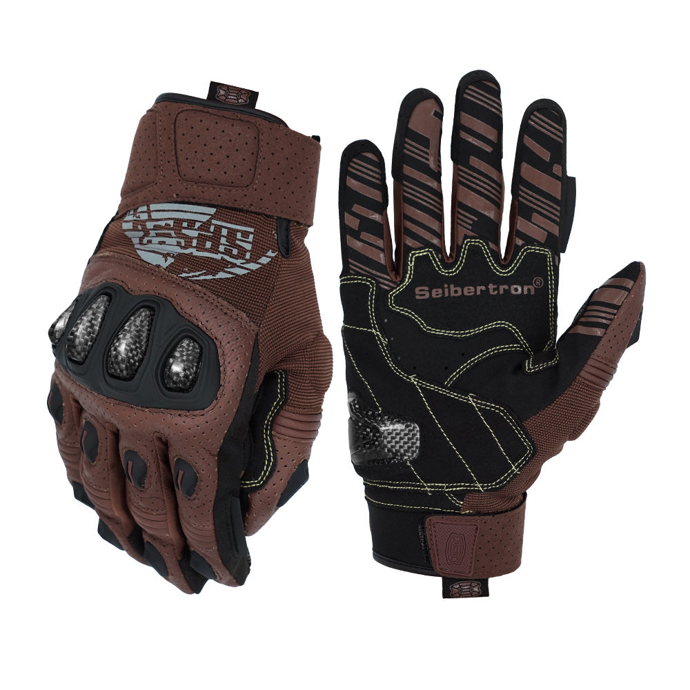color:Brown | batch:sps2plus-complete-20260716 | role:white-background-main | Seibertron SPS-2 Plus motorcycle gloves brown white background main