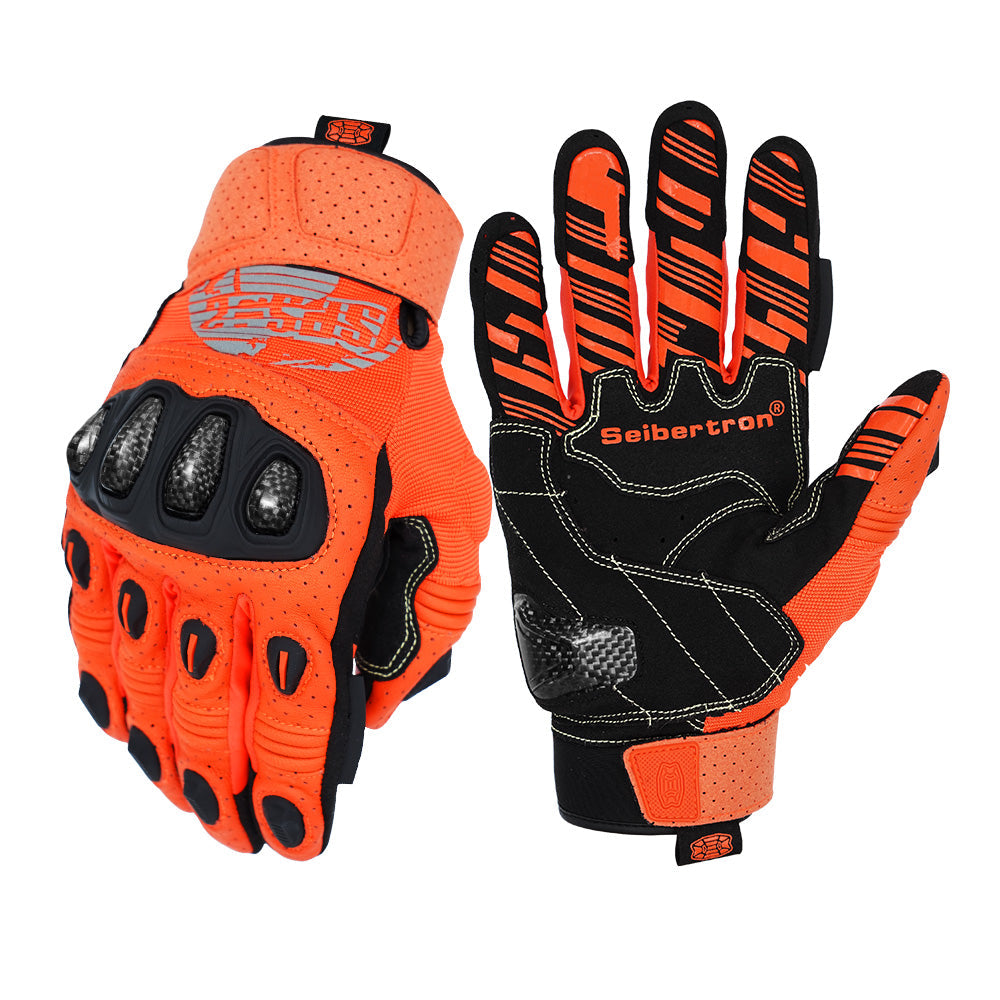 color:Orange | batch:sps2plus-complete-20260716 | role:white-background-main | Seibertron SPS-2 Plus motorcycle gloves orange white background main