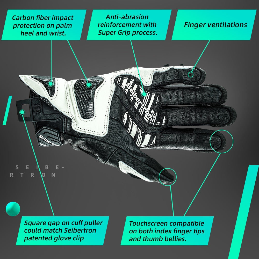 color:White | Seibertron SPS-3 motorcycle gloves detail image 03