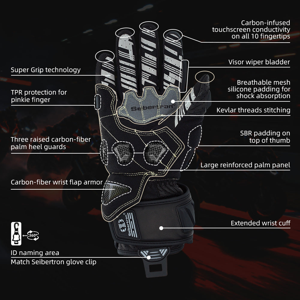 Color:Black | Seibertron SPS-7L Black palm grip and protection features