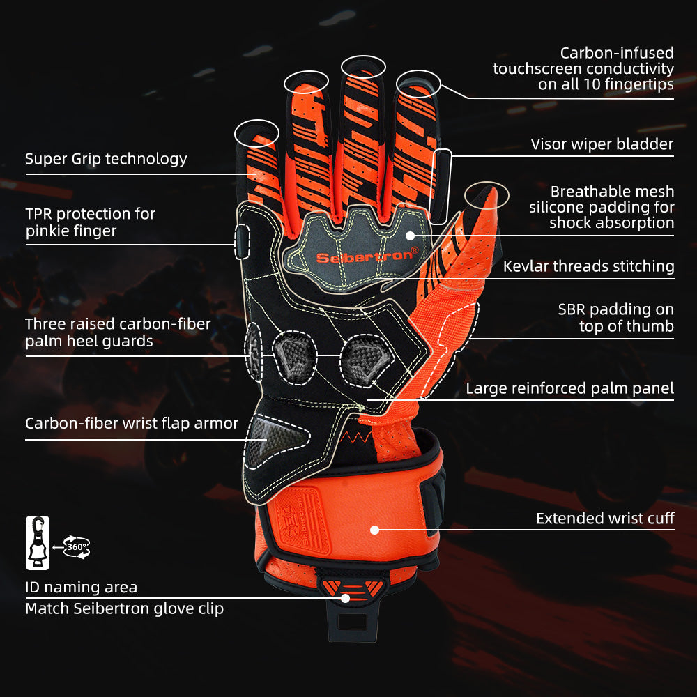 Color:Fluorescent Orange | Seibertron SPS-7L Fluorescent Orange palm grip and protection features