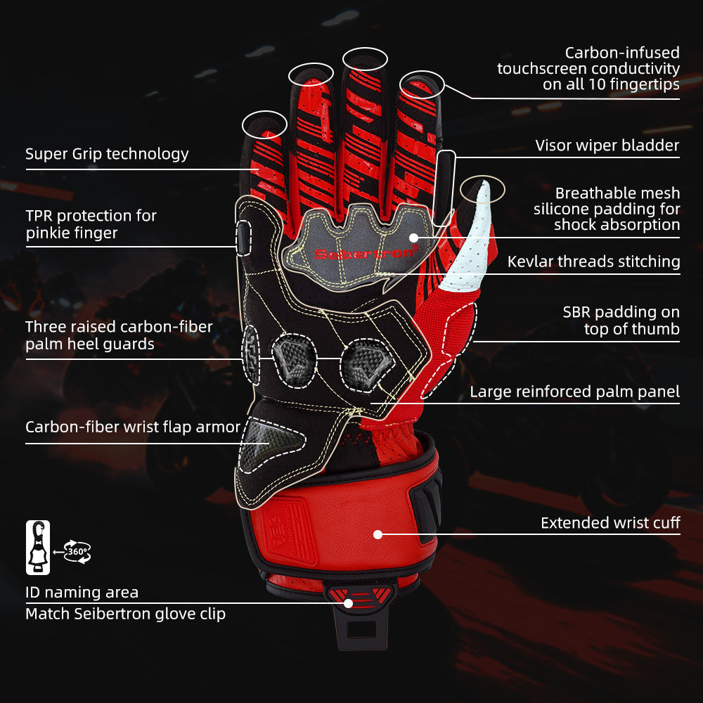 Color:Red | Seibertron SPS-7L Red palm grip and protection features