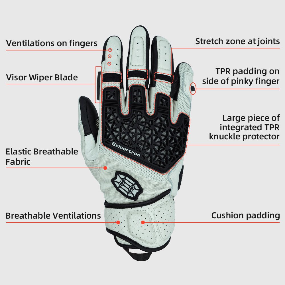 color:White | Seibertron SPS-10 breathable anti-slip touchscreen leather motorcycle gloves image 02