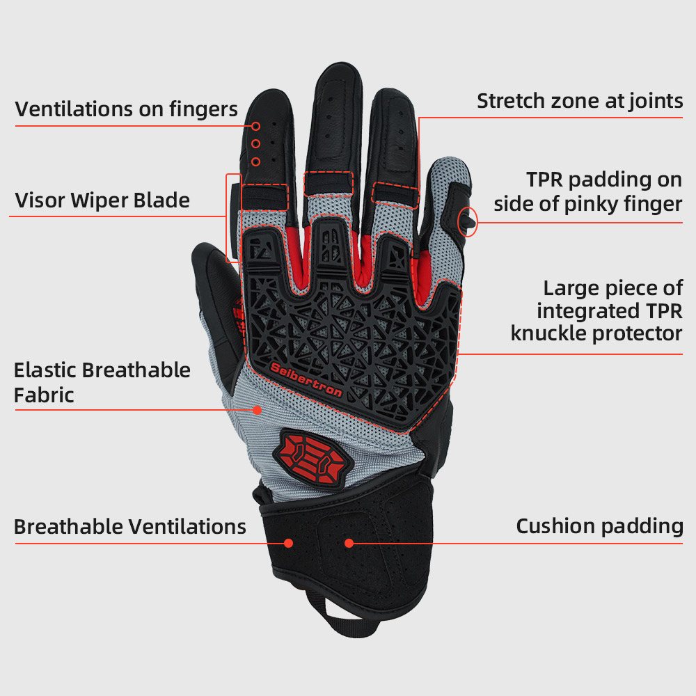 color:Black | Seibertron SPS-10 breathable anti-slip touchscreen leather motorcycle gloves image 08