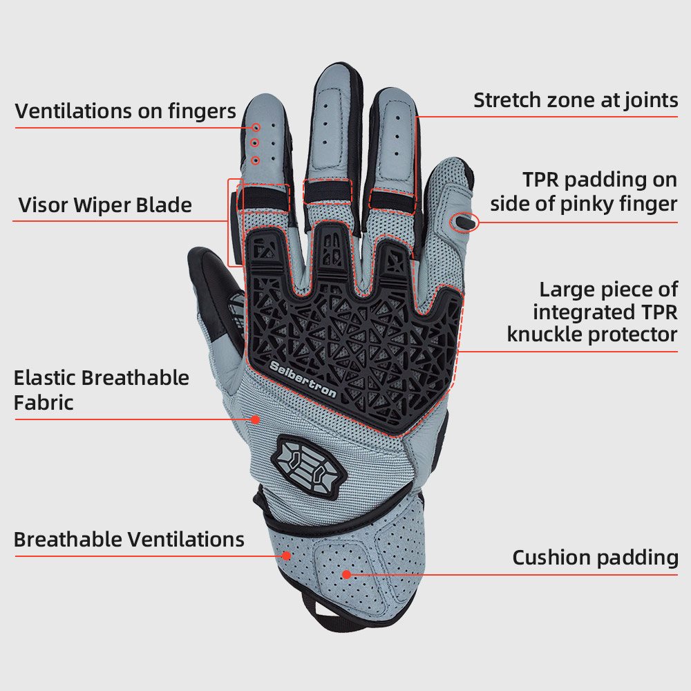 color:Gray | Seibertron SPS-10 breathable anti-slip touchscreen leather motorcycle gloves image 15