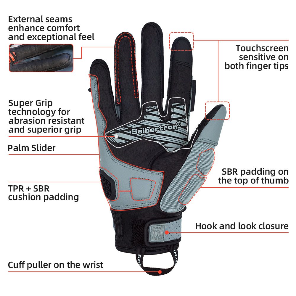 color:Gray | Seibertron SPS-10 breathable anti-slip touchscreen leather motorcycle gloves image 16