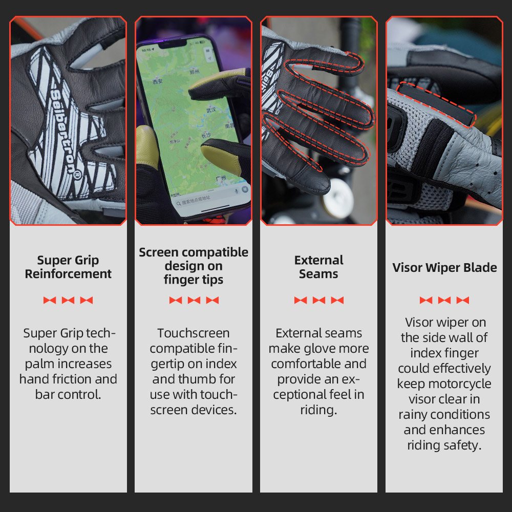 color:Gray | Seibertron SPS-10 breathable anti-slip touchscreen leather motorcycle gloves image 17