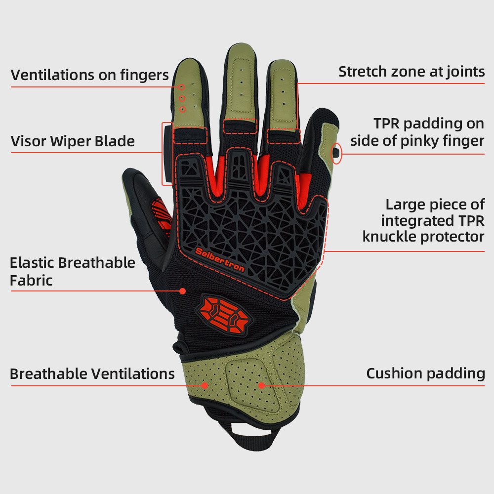 color:Green | Seibertron SPS-10 breathable anti-slip touchscreen leather motorcycle gloves image 20