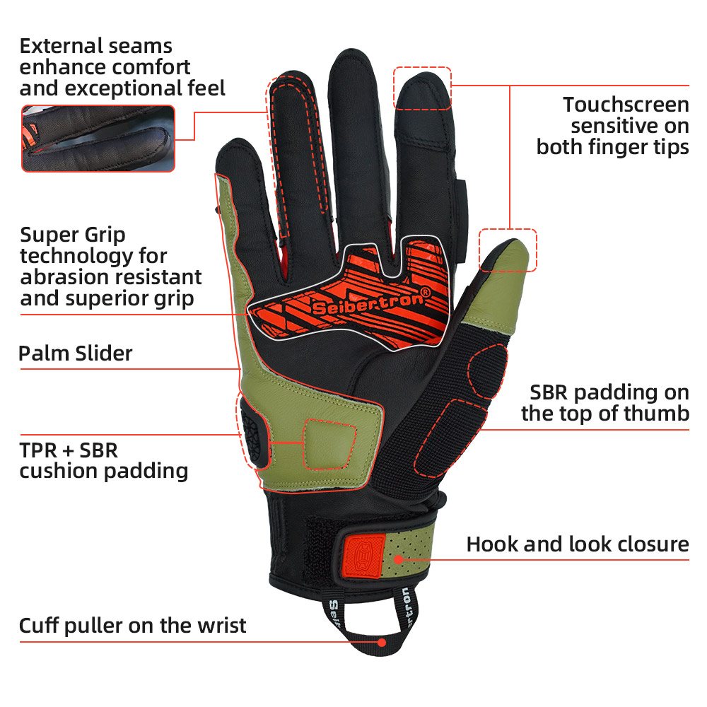 color:Green | Seibertron SPS-10 breathable anti-slip touchscreen leather motorcycle gloves image 21