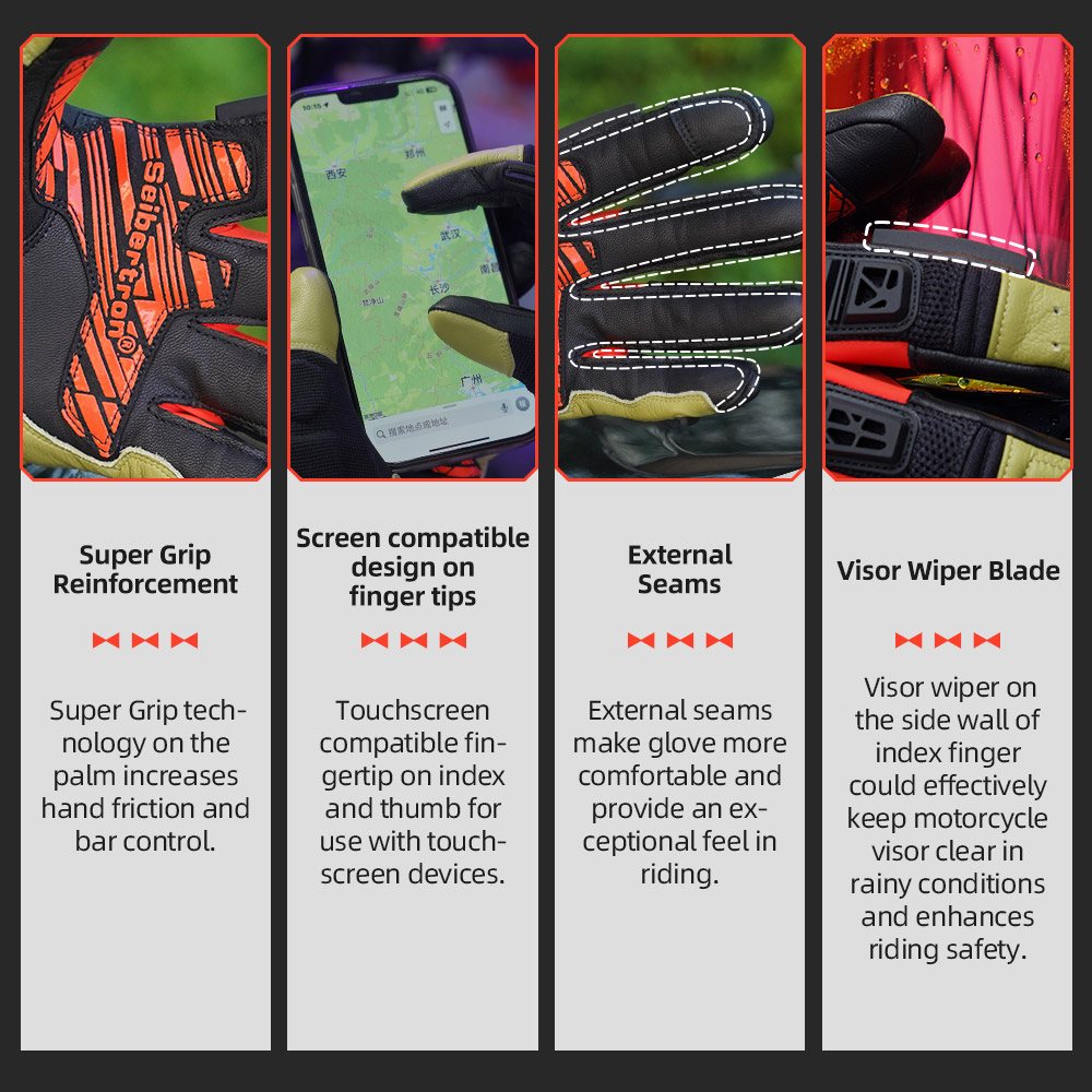 color:Green | Seibertron SPS-10 breathable anti-slip touchscreen leather motorcycle gloves image 22